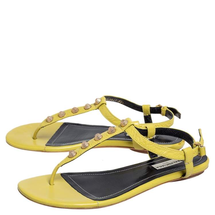 Pre Owned Balenciaga Yellow Leather Arena Studded Thong Sandals Size 38.5