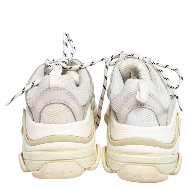 Pre Owned Balenciaga White/Grey Leather And Mesh Triple S Clear Sneakers 38