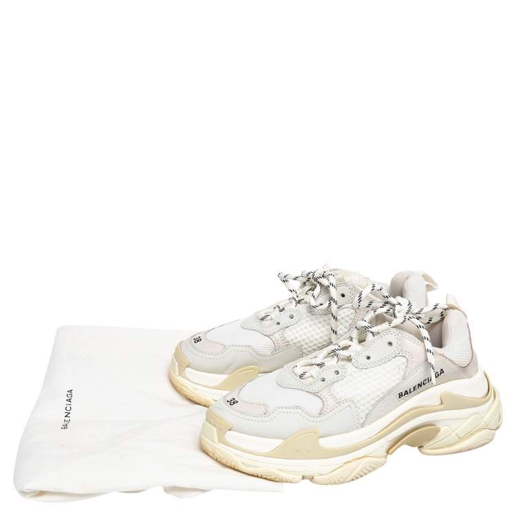 Pre Owned Balenciaga White/Grey Leather And Mesh Triple S Clear Sneakers 38