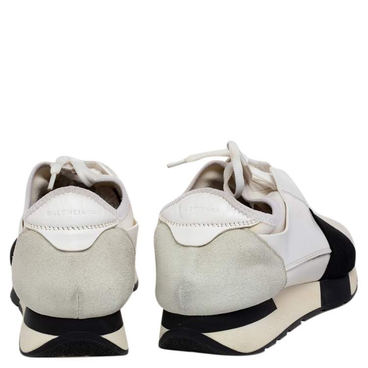 Pre Owned Balenciaga White Mesh And Leather Race Runner Low Top Sneakers Size 39