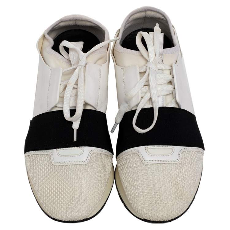 Pre Owned Balenciaga White Mesh And Leather Race Runner Low Top Sneakers Size 39