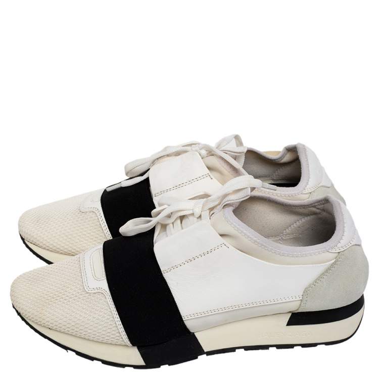 Pre Owned Balenciaga White Mesh And Leather Race Runner Low Top Sneakers Size 39