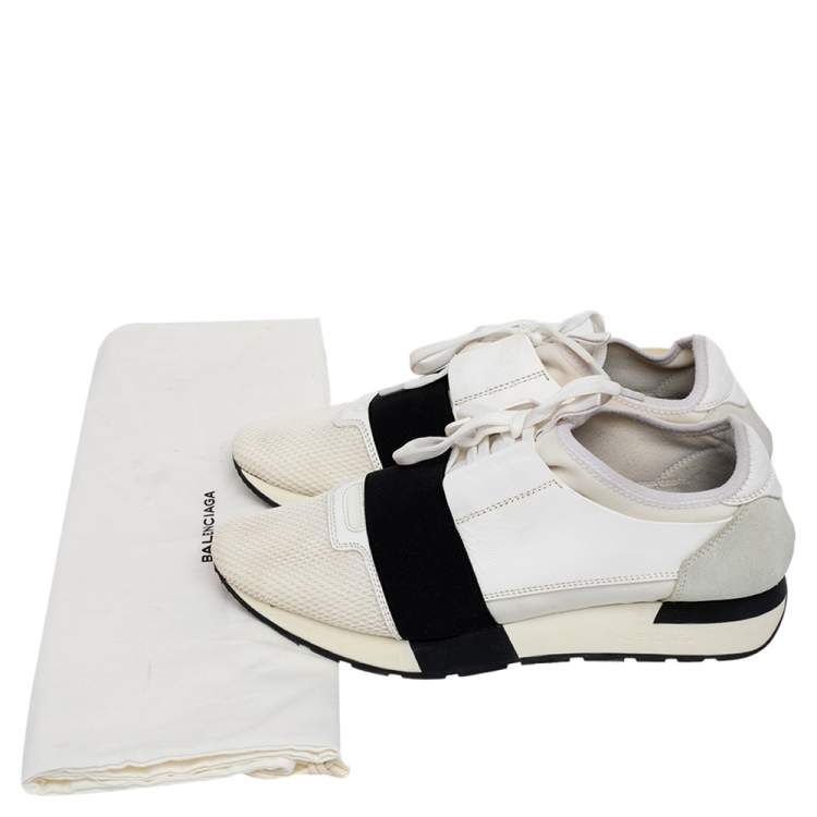 Pre Owned Balenciaga White Mesh And Leather Race Runner Low Top Sneakers Size 39