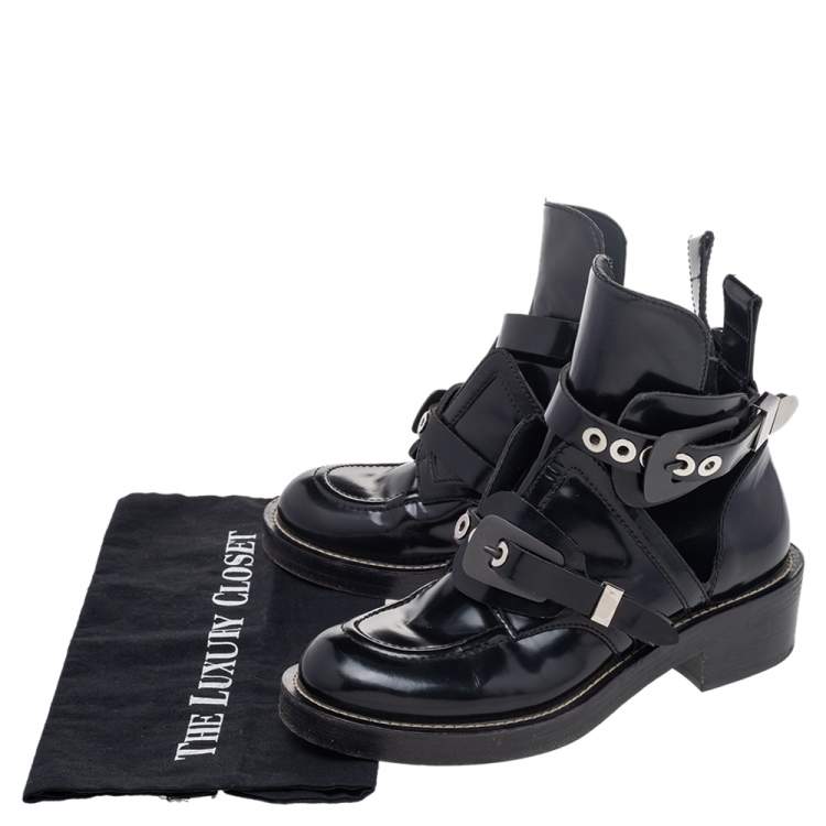 Pre Owned Balenciaga Black Leather Ceinture Ankle Boots Size 39