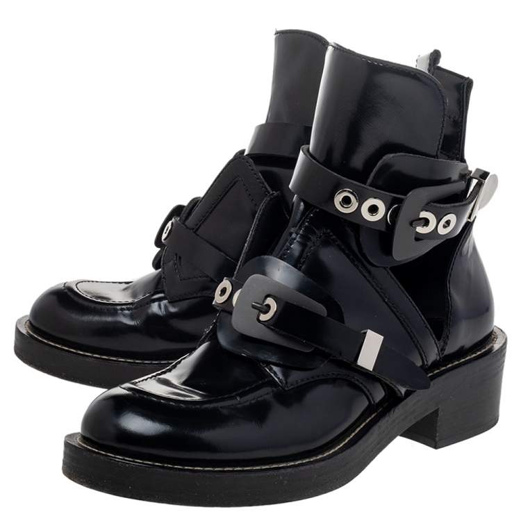 Pre Owned Balenciaga Black Leather Ceinture Ankle Boots Size 39