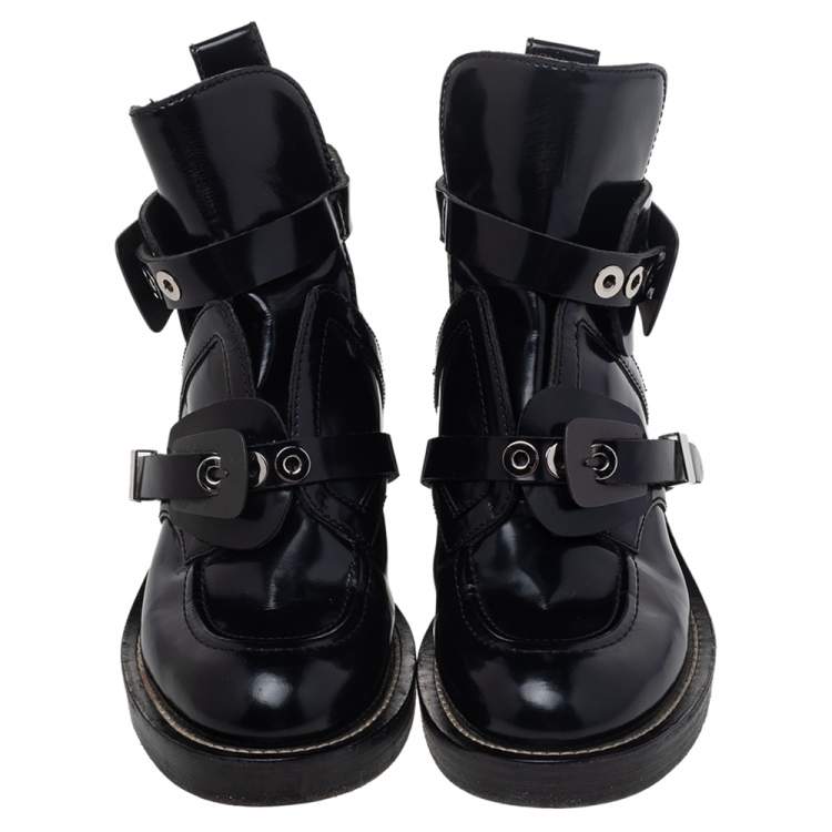 Pre Owned Balenciaga Black Leather Ceinture Ankle Boots Size 39