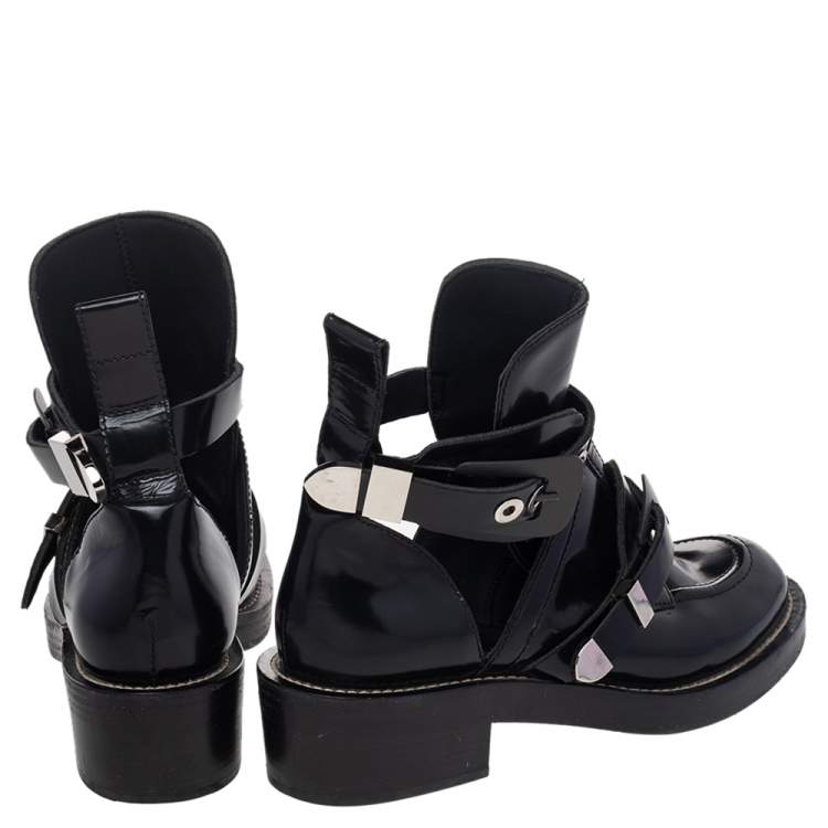 Pre Owned Balenciaga Black Leather Ceinture Ankle Boots Size 39