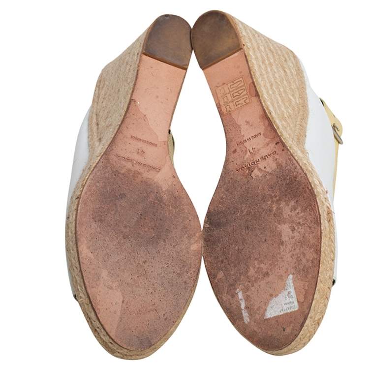 Pre Owned Balenciaga White/Yellow Leather Glove Espadrilles Wedge Sandals Size 41