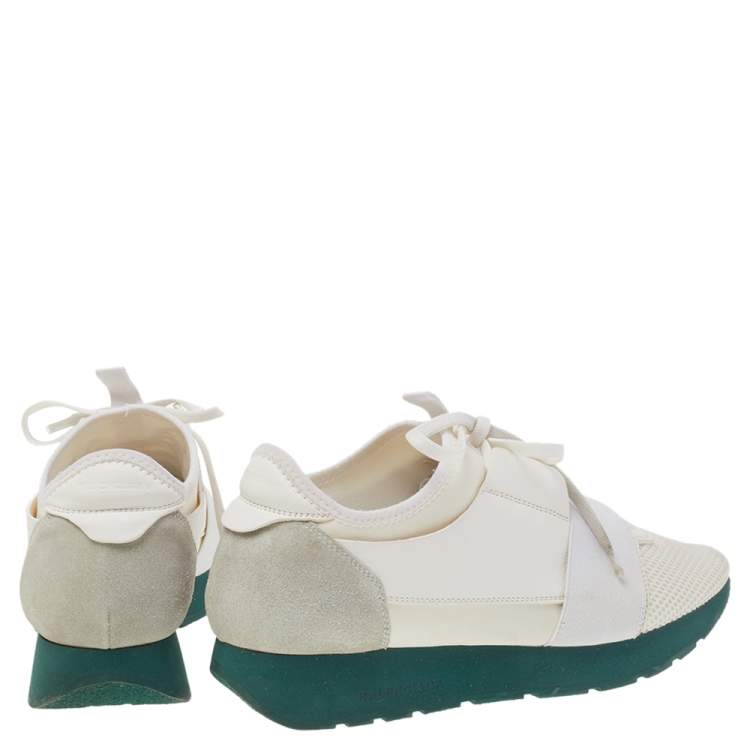 Pre Owned Balenciaga White Leather And Mesh Race Runner Sneakers Size 39