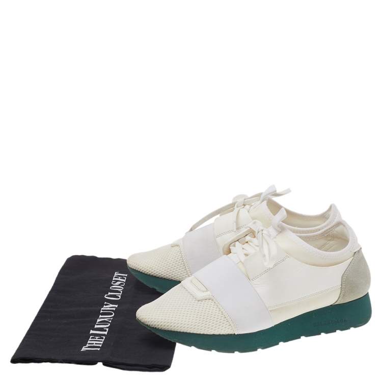 Pre Owned Balenciaga White Leather And Mesh Race Runner Sneakers Size 39
