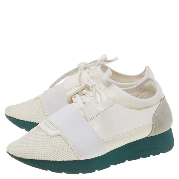 Pre Owned Balenciaga White Leather And Mesh Race Runner Sneakers Size 39