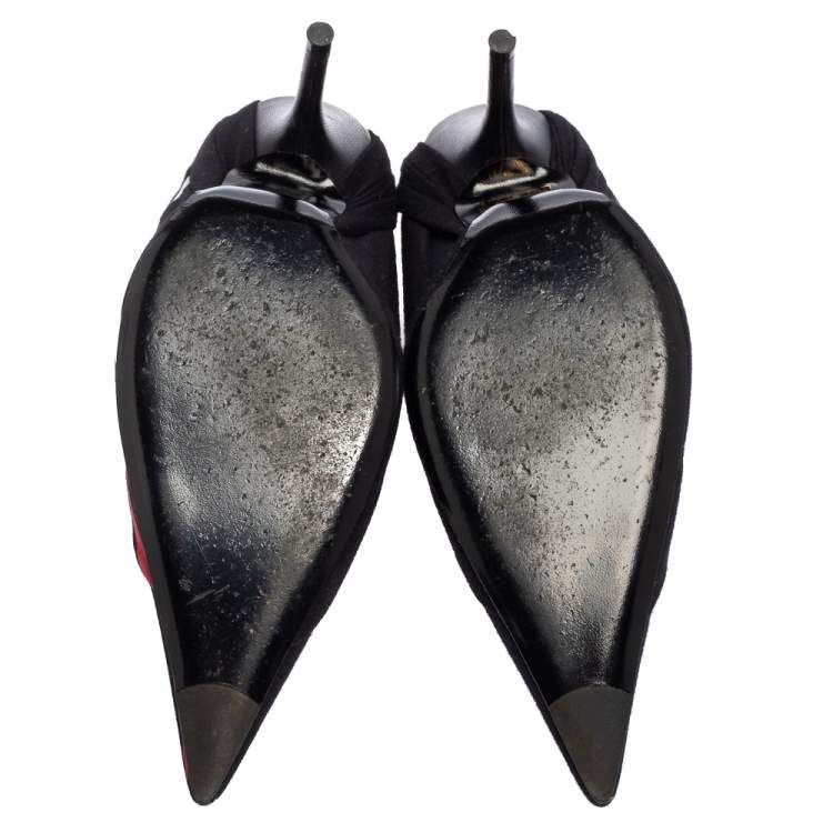 Pre Owned Balenciaga Black Fabric And Leather Knife Logo Pointed Toe Pumps Size 36