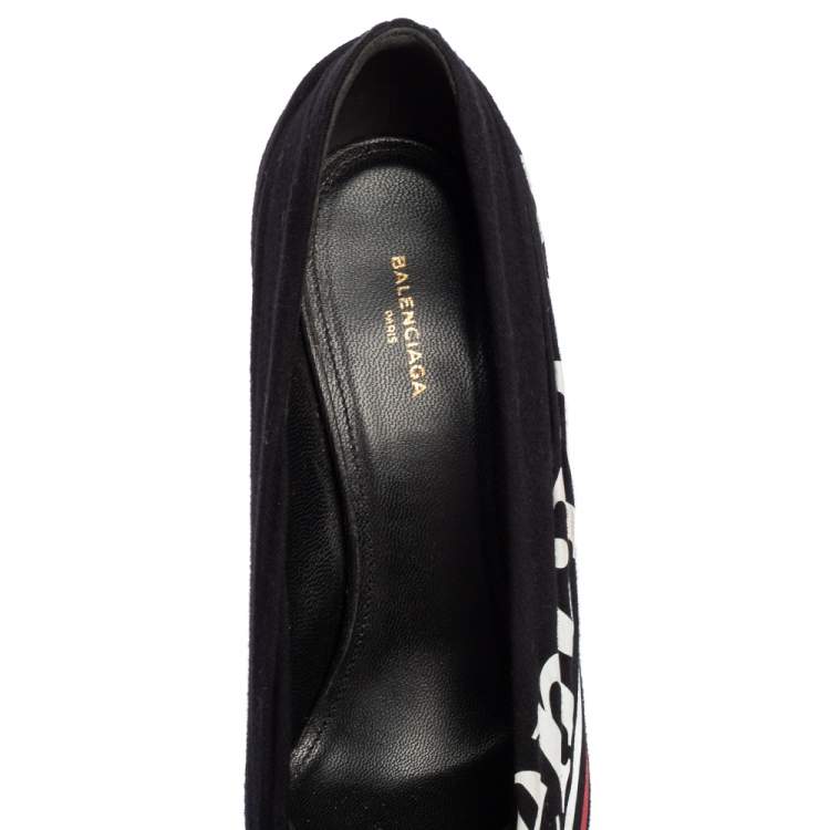 Pre Owned Balenciaga Black Fabric And Leather Knife Logo Pointed Toe Pumps Size 36