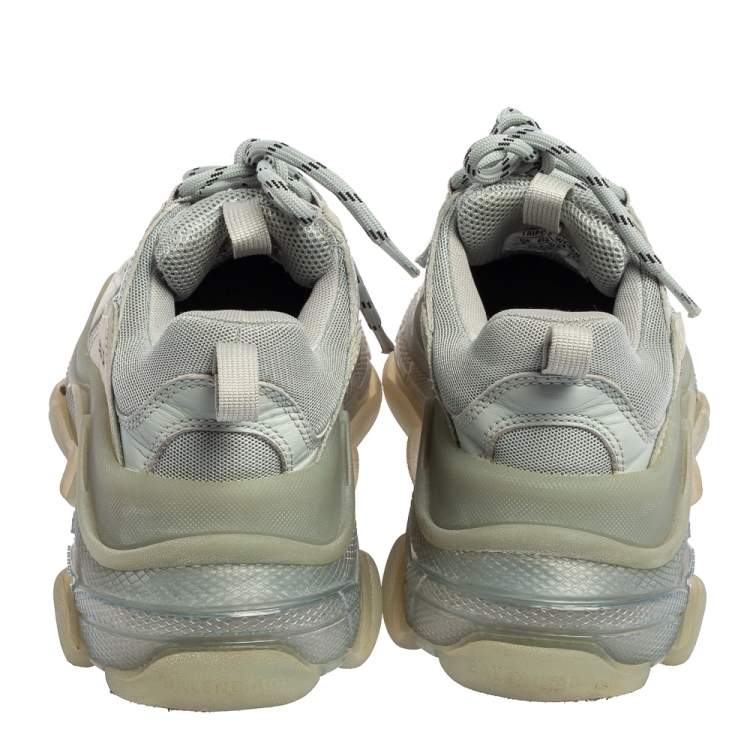 Pre Owned Balenciaga Blue Leather and Mesh Triple S Clear Sneakers Size 37