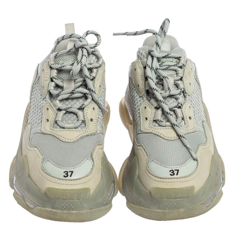 Pre Owned Balenciaga Blue Leather and Mesh Triple S Clear Sneakers Size 37