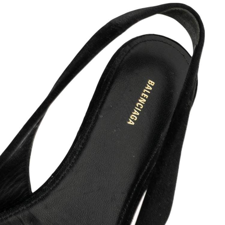 Pre Owned Balenciaga Black Suede BB Knife Slingback Flat Sandals Size 38.5