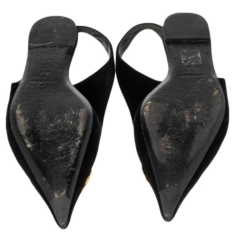 Pre Owned Balenciaga Black Suede BB Knife Slingback Flat Sandals Size 38.5