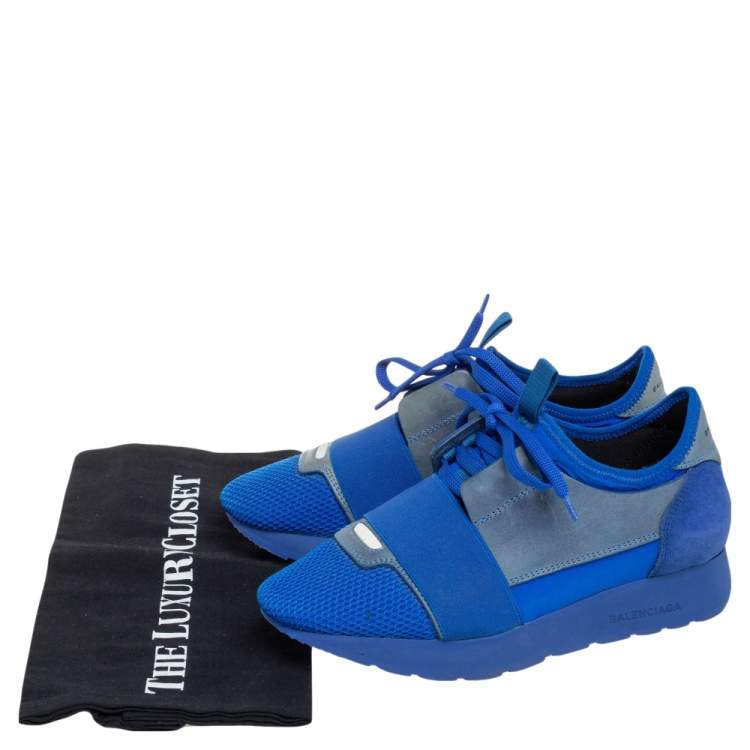 Pre Owned Balenciaga Blue/Grey  Leather, Mesh Race Runner  Sneakers Size 36