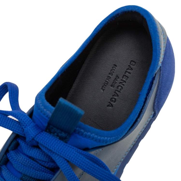 Pre Owned Balenciaga Blue/Grey  Leather, Mesh Race Runner  Sneakers Size 36
