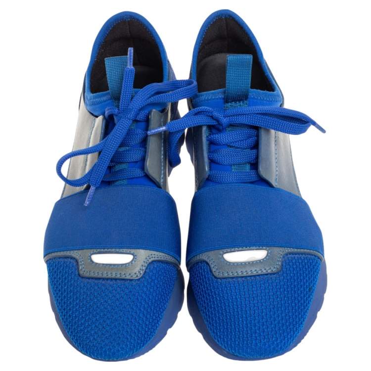 Pre Owned Balenciaga Blue/Grey  Leather, Mesh Race Runner  Sneakers Size 36