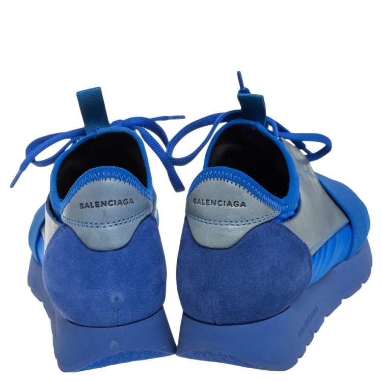 Pre Owned Balenciaga Blue/Grey  Leather, Mesh Race Runner  Sneakers Size 36