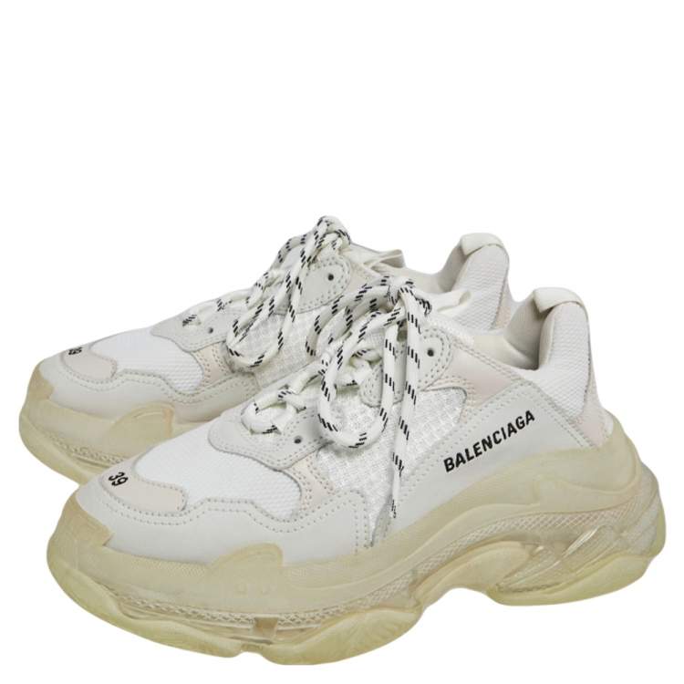 Pre Owned Balenciaga White/Grey Leather, Mesh Triple S Clear  Sneakers Size 39