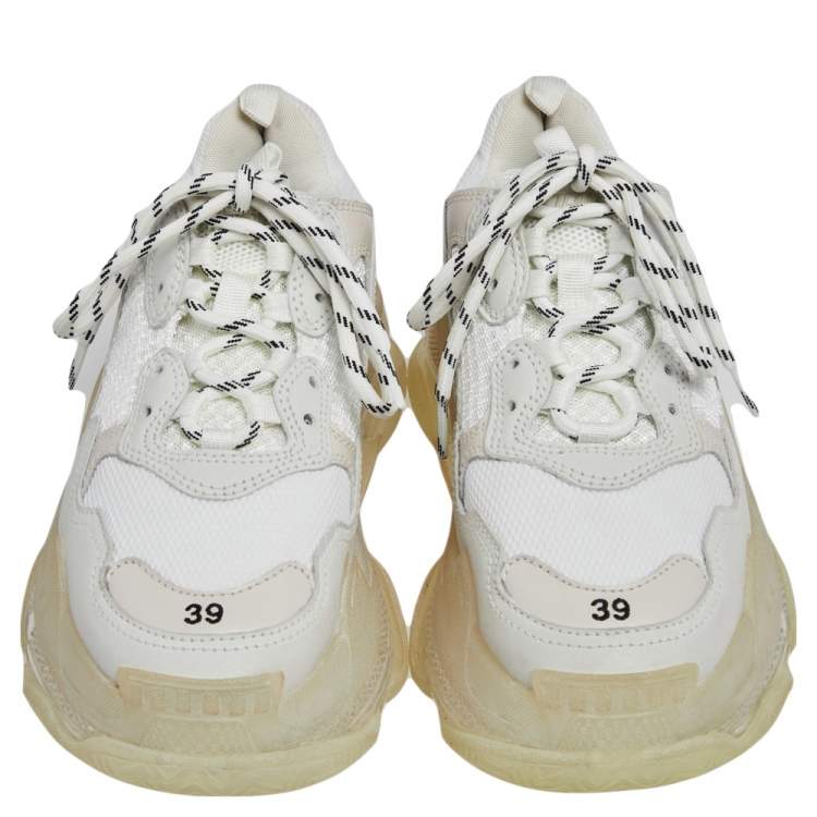 Pre Owned Balenciaga White/Grey Leather, Mesh Triple S Clear  Sneakers Size 39