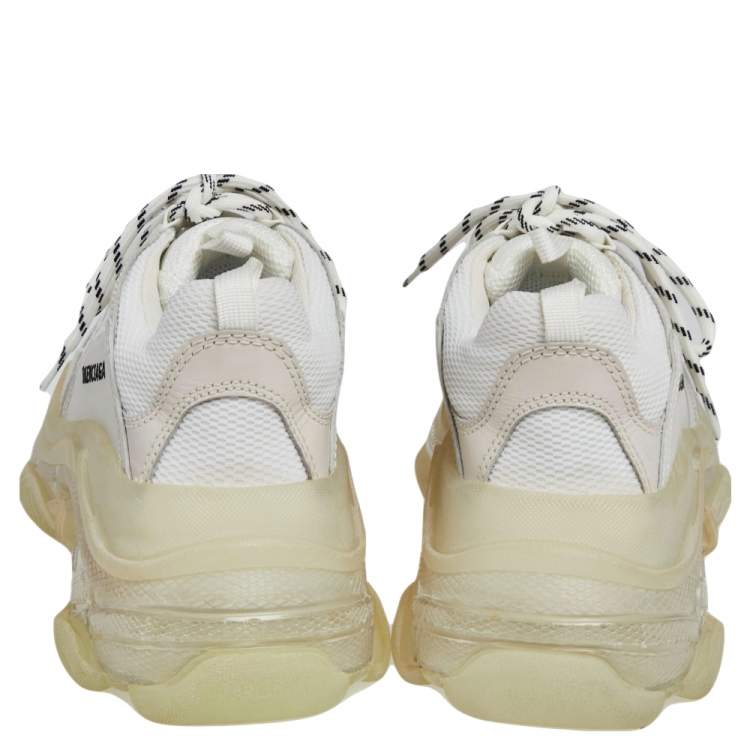 Pre Owned Balenciaga White/Grey Leather, Mesh Triple S Clear  Sneakers Size 39