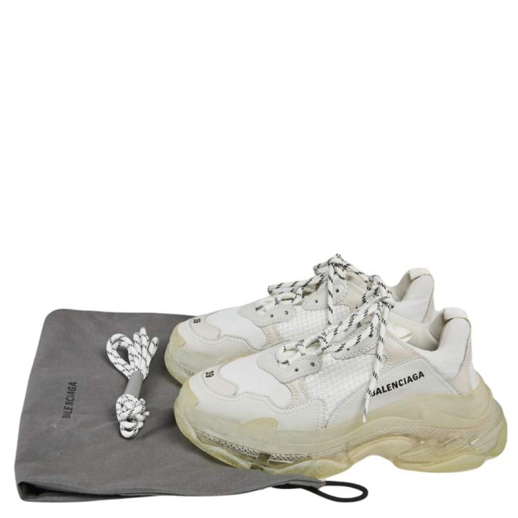 Pre Owned Balenciaga White/Grey Leather, Mesh Triple S Clear  Sneakers Size 39