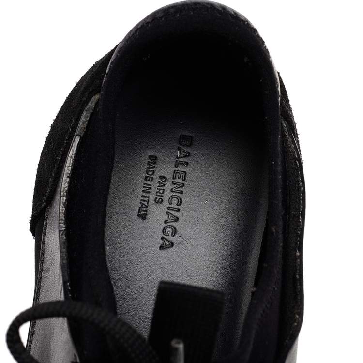Pre Owned Balenciaga Black Leather And Mesh Race Runner Low Top Sneakers Size 37