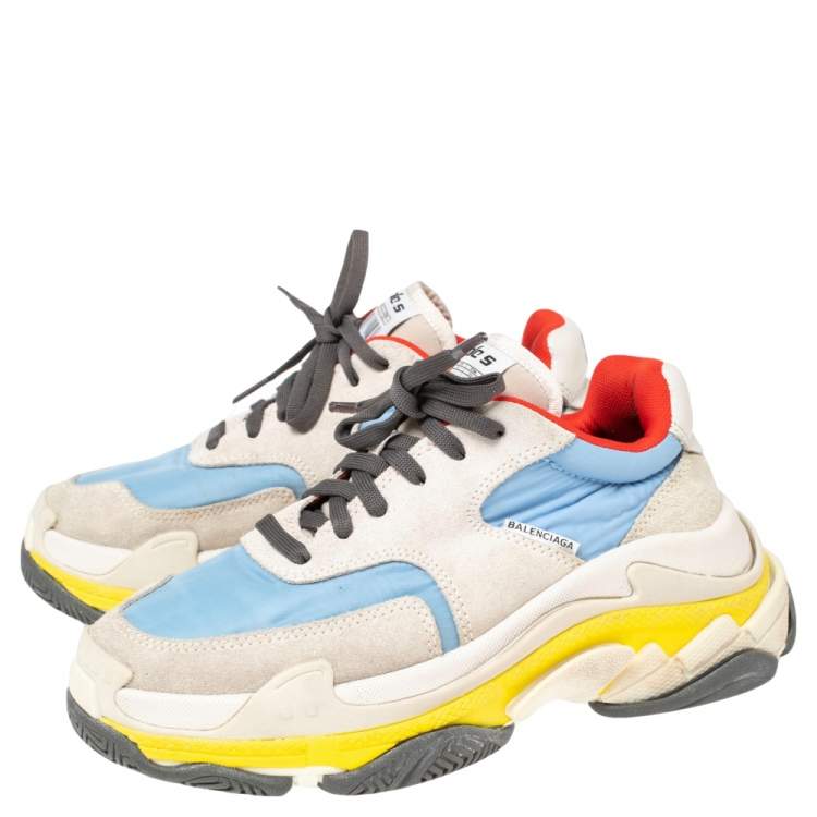 Pre Owned Balenciaga Multicolor Suede And Fabric  Triple S Clear  Sneakers Size 36