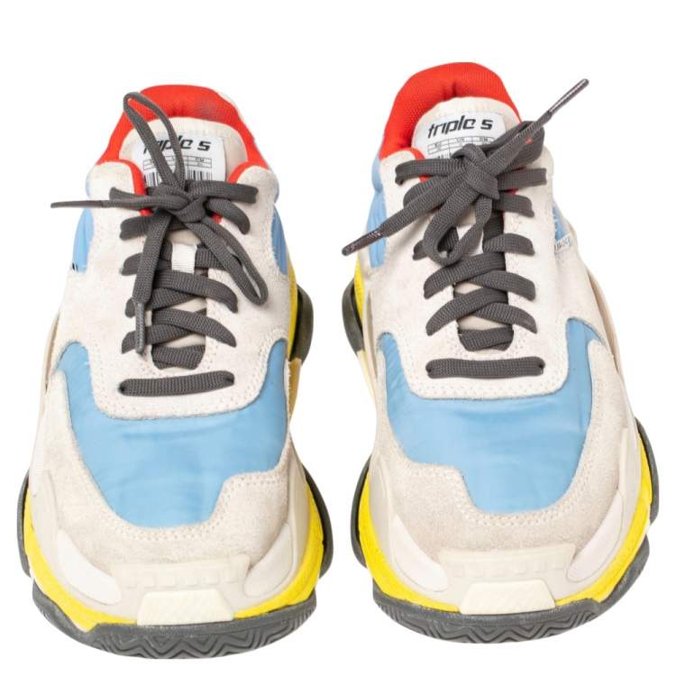 Pre Owned Balenciaga Multicolor Suede And Fabric  Triple S Clear  Sneakers Size 36