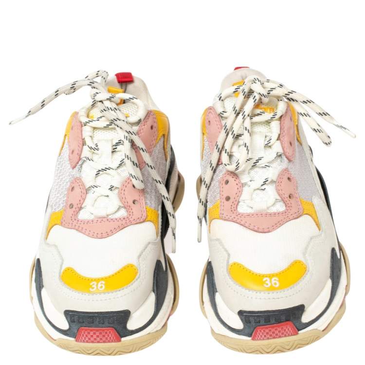 Pre Owned Balenciaga Multicolor Mesh And Nubuck Leather Triple S Clear Sneakers 36