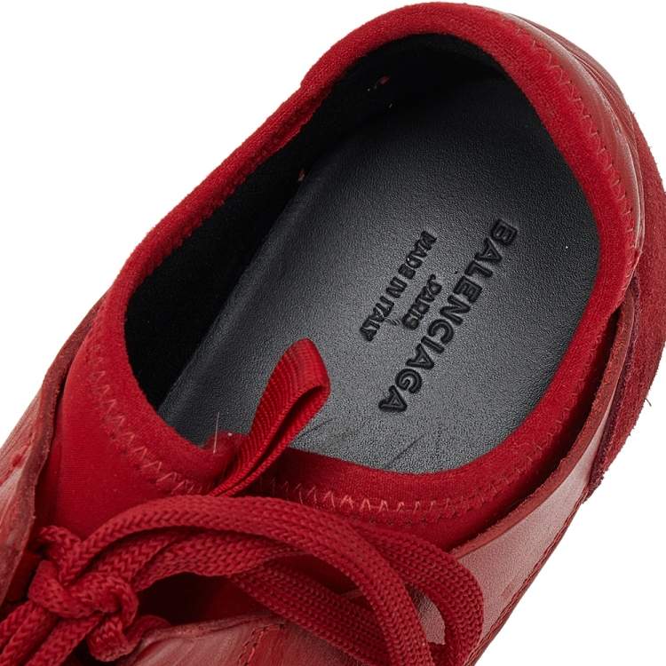 Pre Owned Balenciaga Red Mesh,Leather and Suede Race Runner Low Top Sneakers Size 38