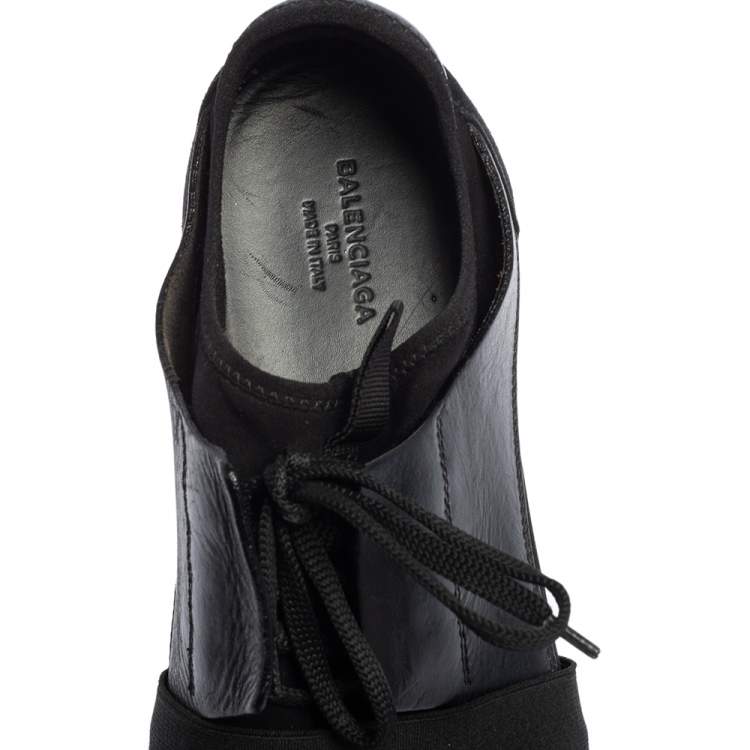 Pre Owned Balenciaga Black Leather and Mesh Race Runner Sneakers Size 42