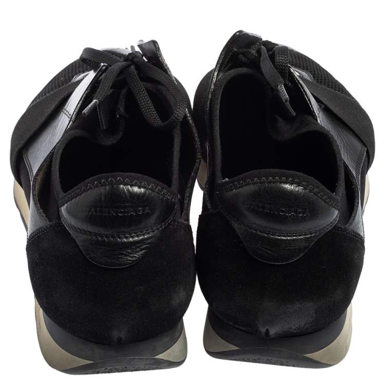 Pre Owned Balenciaga Black Leather and Mesh Race Runner Sneakers Size 42