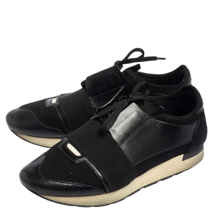 Pre Owned Balenciaga Black Leather and Mesh Race Runner Sneakers Size 42