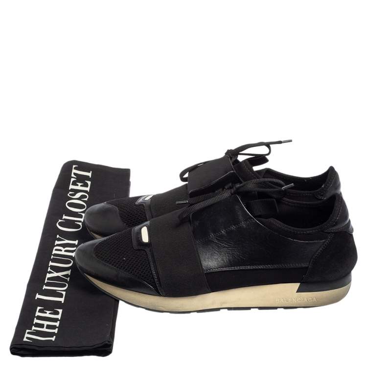 Pre Owned Balenciaga Black Leather and Mesh Race Runner Sneakers Size 42