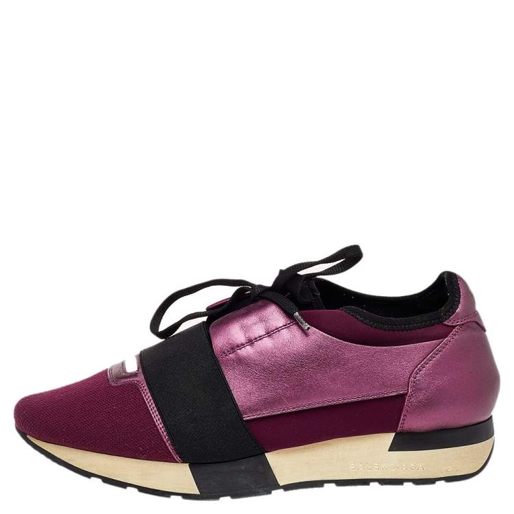 etc craft Bliv Balenciaga Burgundy/Purple Leather And Canvas Race Runner Sneakers Size 40  Balenciaga | TLC