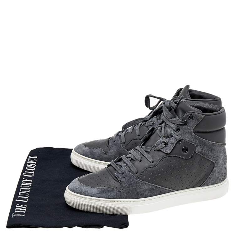 Pre Owned Balenciaga Grey Suede And Perforated Leather High Top Sneakers Size 38