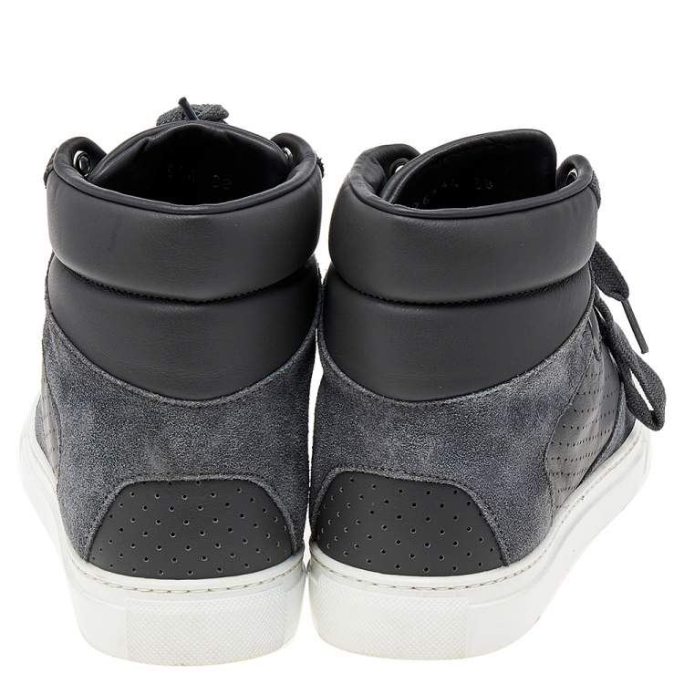 Pre Owned Balenciaga Grey Suede And Perforated Leather High Top Sneakers Size 38