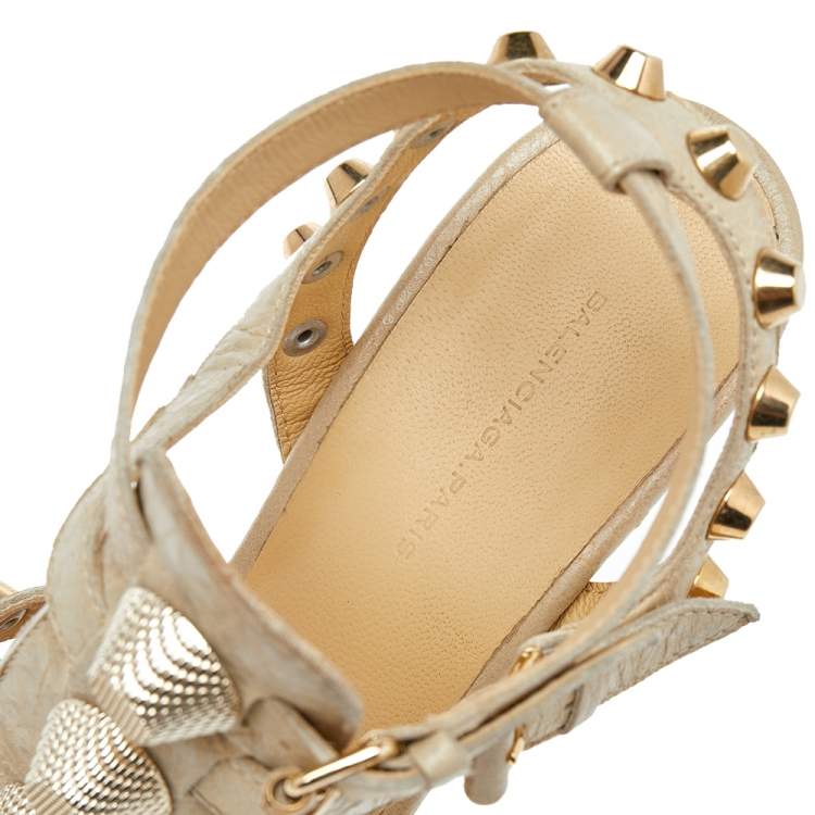 Pre Owned Balenciaga Beige Leather Arena Wedge Sandals Size 39