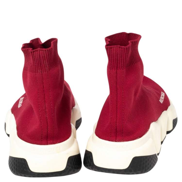 Pre Owned Balenciaga Red Knit Fabric Speed Trainer High Top Sneakers Size 38