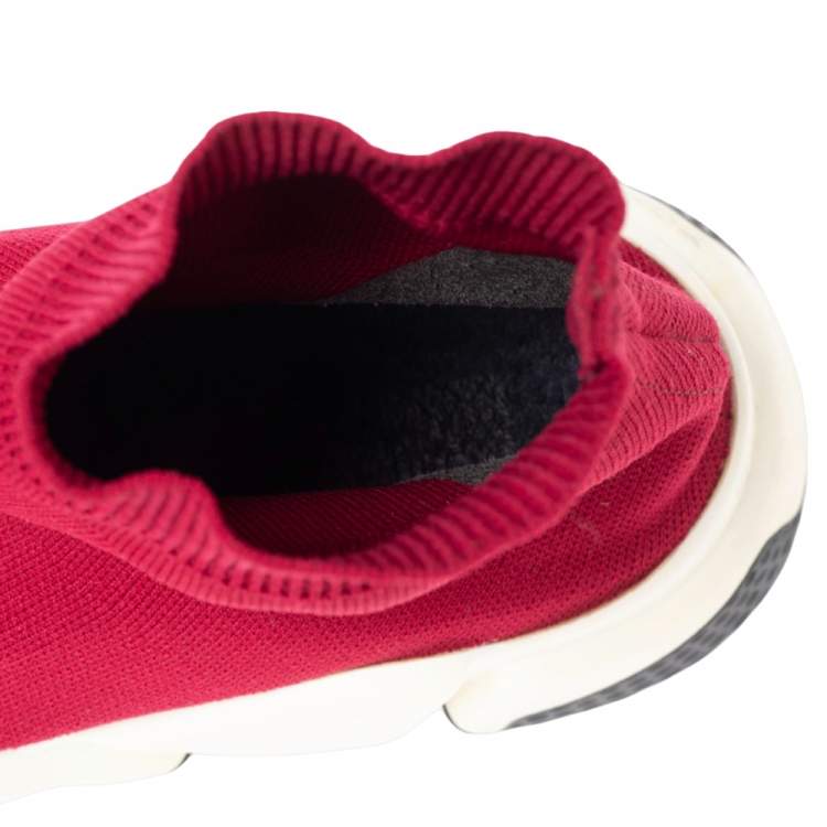 Pre Owned Balenciaga Red Knit Fabric Speed Trainer High Top Sneakers Size 38