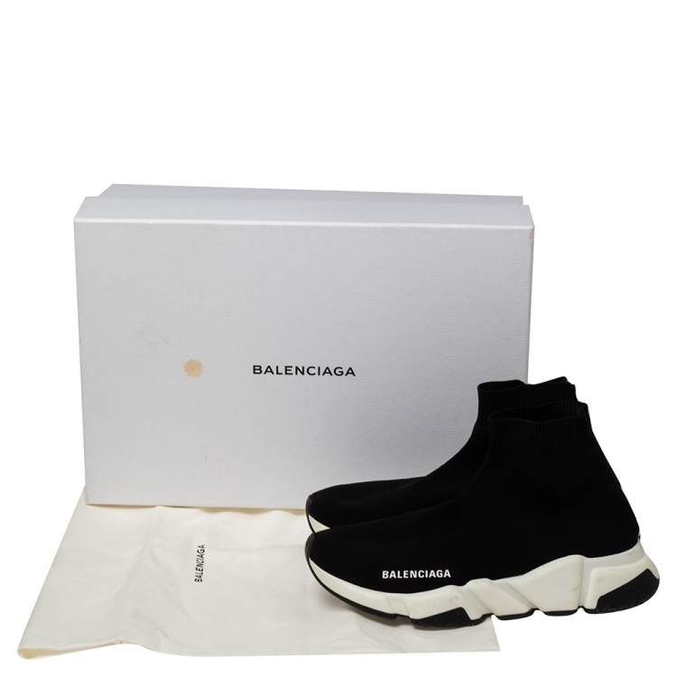 Pre Owned Balenciaga Black  Knit Fabric Speed Trainer High Top Sneakers Size 37