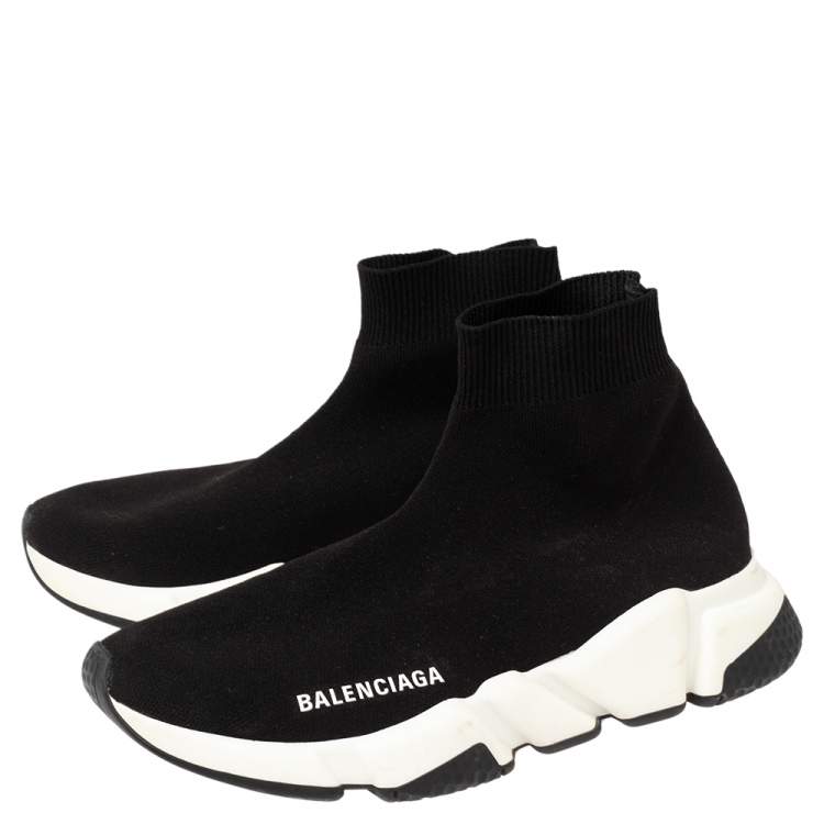 Pre Owned Balenciaga Black  Knit Fabric Speed Trainer High Top Sneakers Size 37