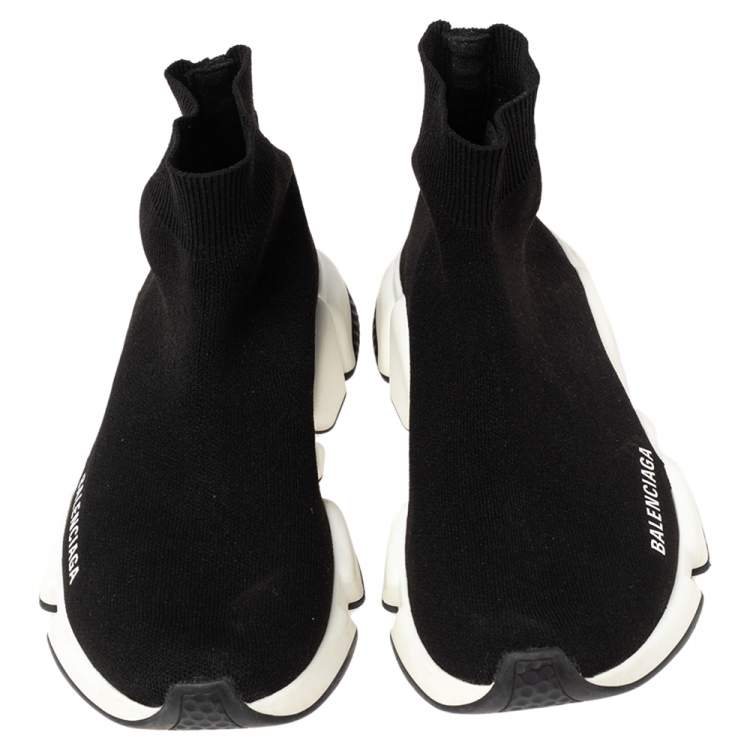 Pre Owned Balenciaga Black  Knit Fabric Speed Trainer High Top Sneakers Size 37