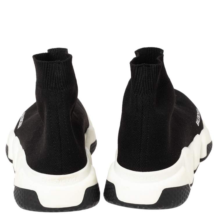 Pre Owned Balenciaga Black  Knit Fabric Speed Trainer High Top Sneakers Size 37