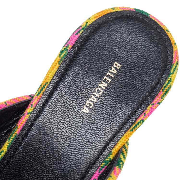 Pre Owned Balenciaga Multicolor Tweed Knife Logo Pointed Toe Mule Sandals Size 39.5