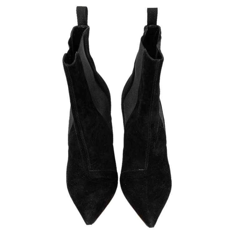 Pre Owned Balenciaga Black  Suede Pointed Toe Ankle Boots Size 36